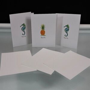 3 Art Thank You Cards Seahorse and Pineapple
